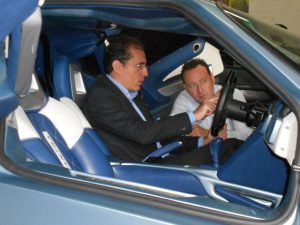 Walter Sciacca testing the cockpit of the Evantra (Mazzanti Automobili supercar) together with Luca Mazzanti